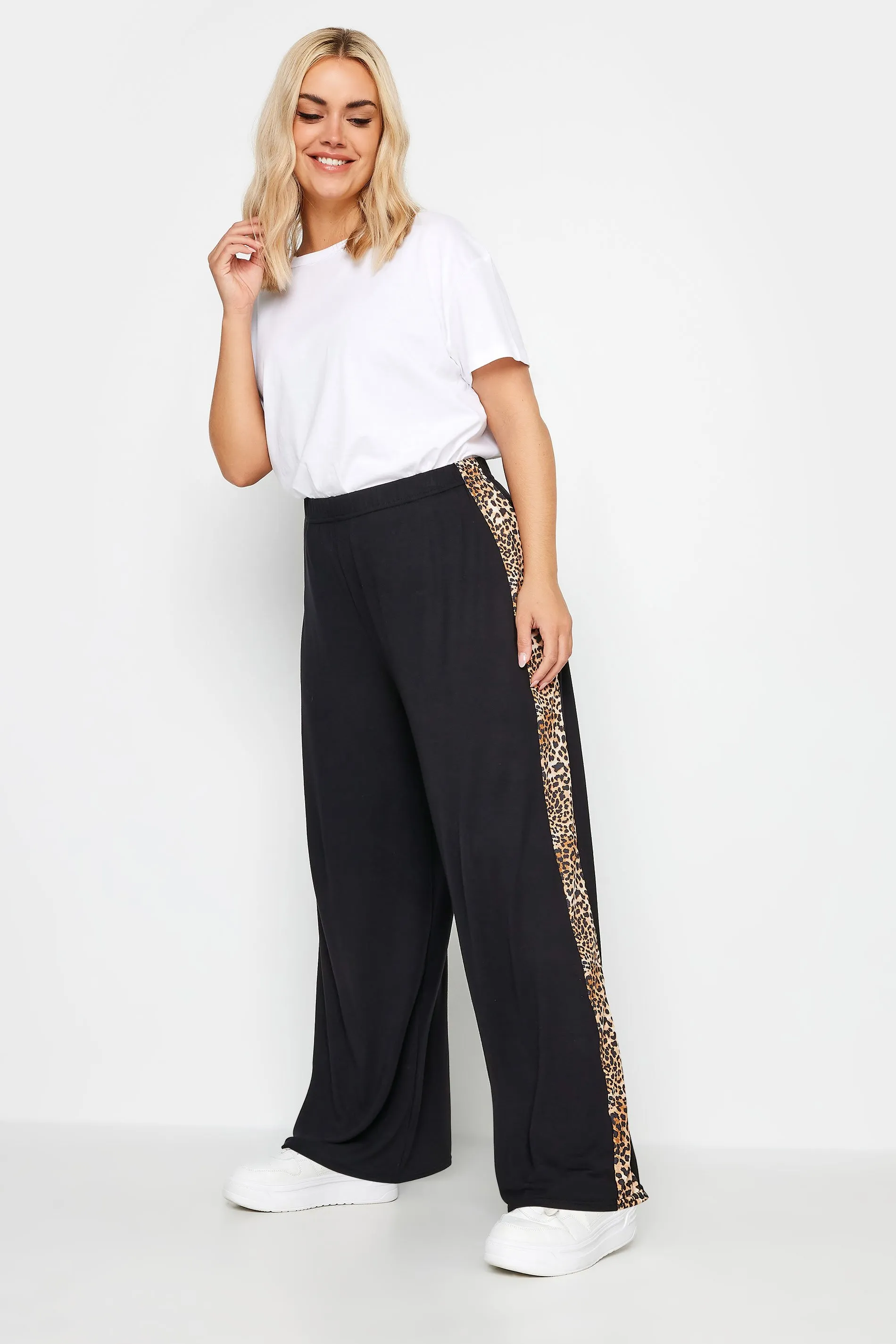 LIMITED COLLECTION Curve Black Leopard Print Stripe Wide Leg Trousers