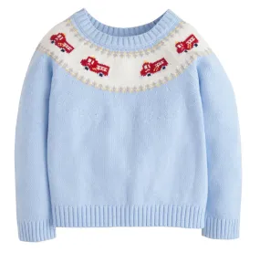 Little English Fair Isle Sweater in Fire Trucks