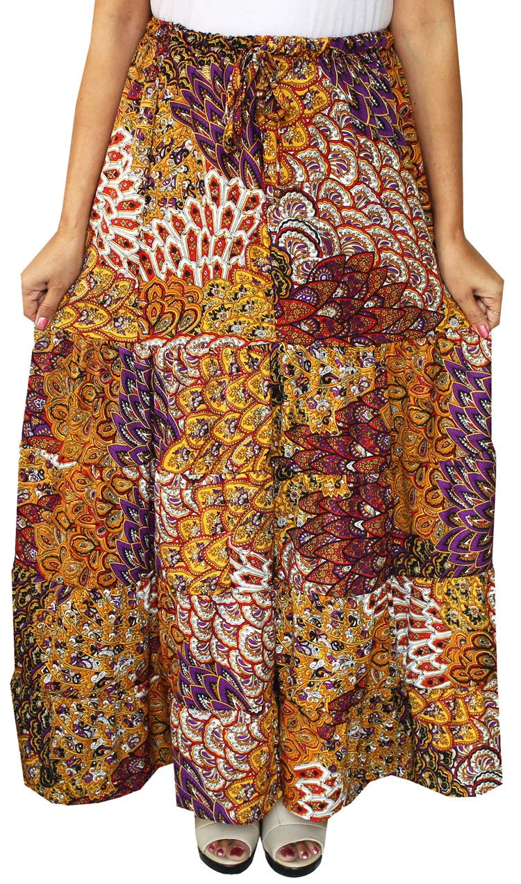 Long Indian Womens Printed Skirt India Apparel (Yellow)