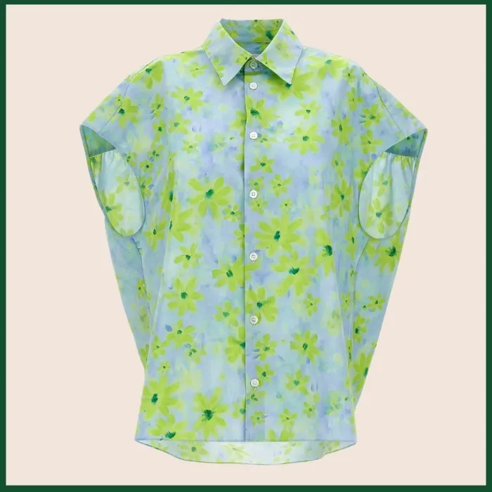 MARNI  |Light green poplin cocoon shirt with Parade print