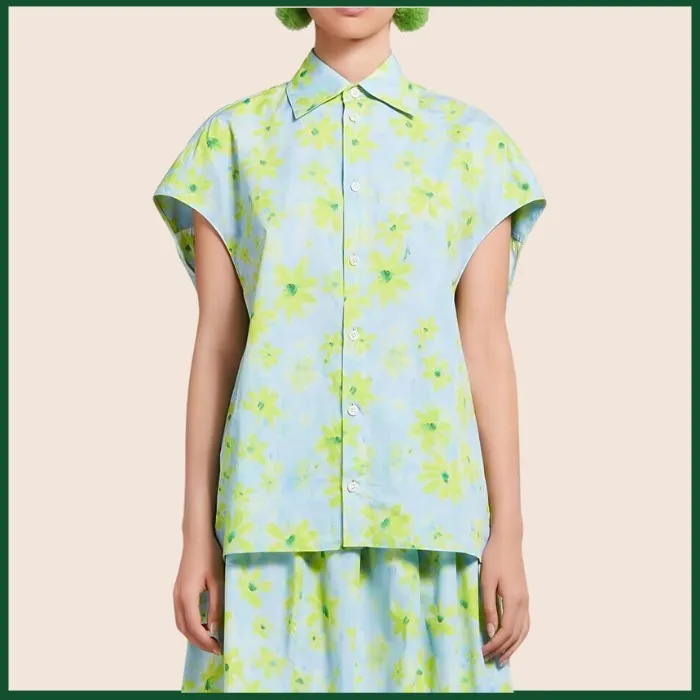 MARNI  |Light green poplin cocoon shirt with Parade print