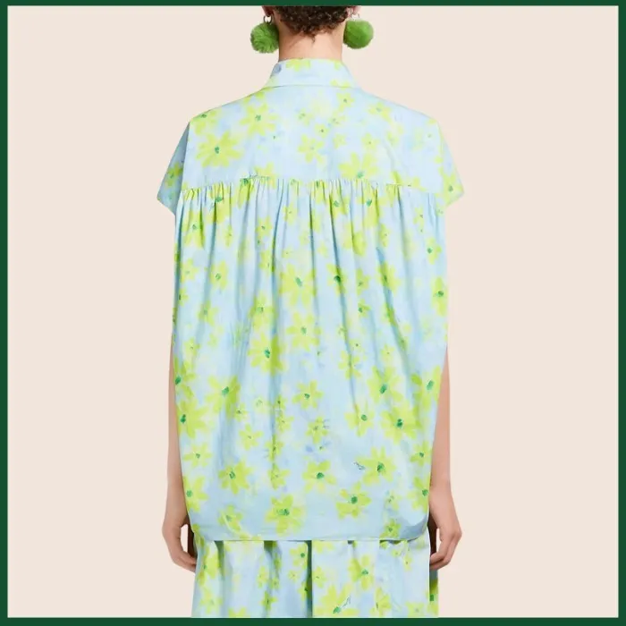 MARNI  |Light green poplin cocoon shirt with Parade print