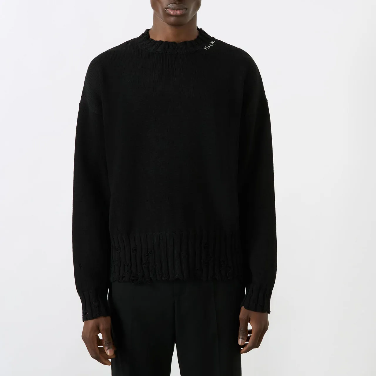 MARNI Logo Distressed Knitted Sweater - Black