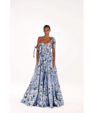 Milla Women's Blue Hydrangea Strapped Maxi Dress