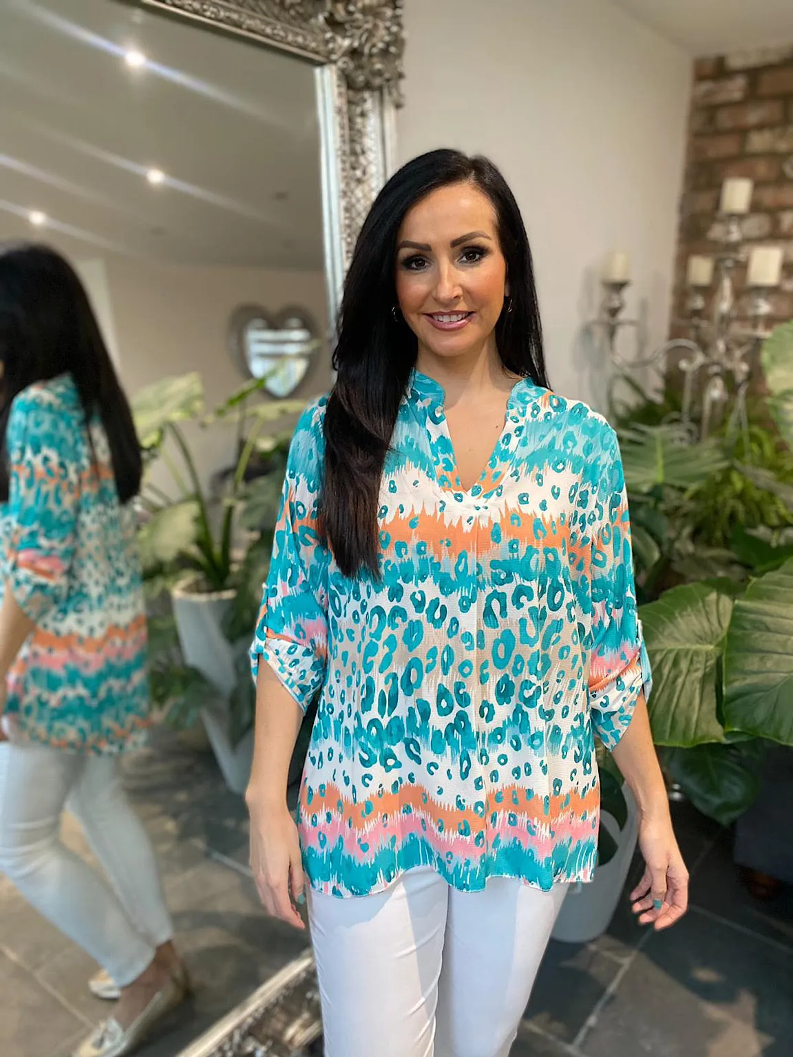 Mint Leopard Striped Blouse Gina