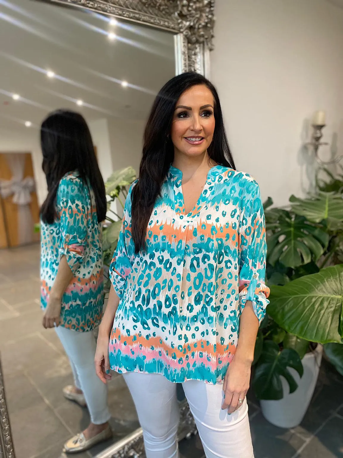 Mint Leopard Striped Blouse Gina