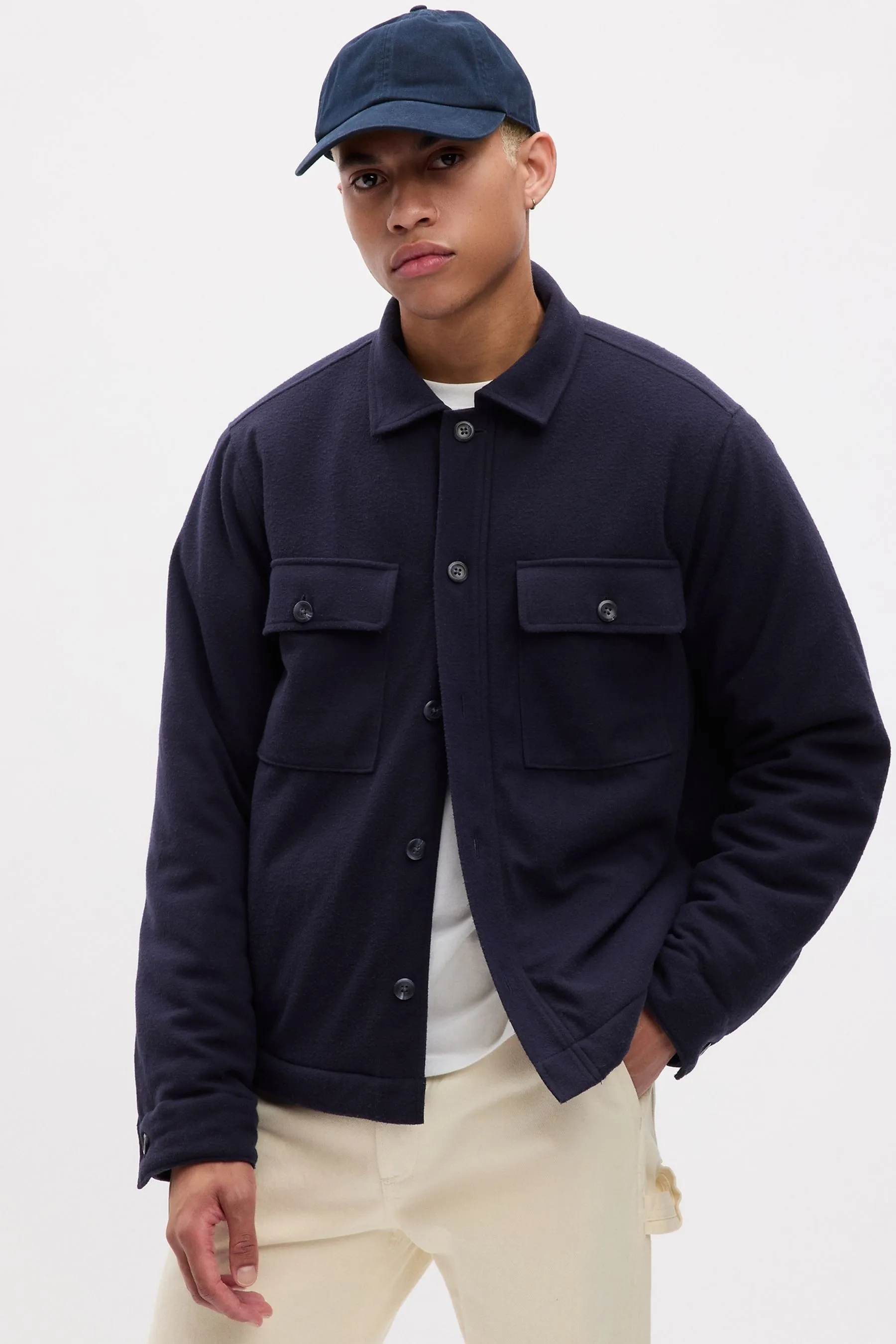 Navy Blue Fleece Lined Front Pocket Jacket