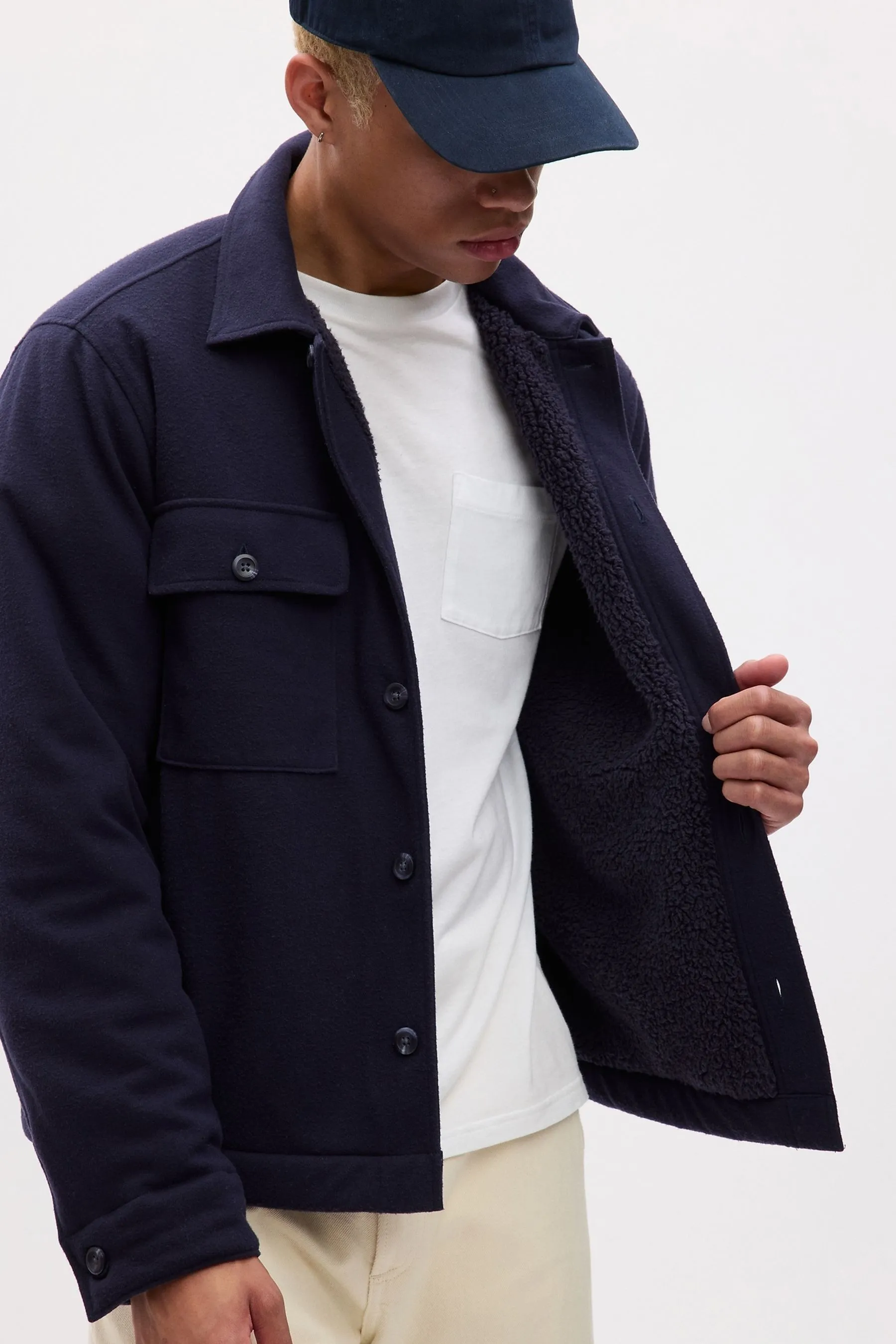 Navy Blue Fleece Lined Front Pocket Jacket