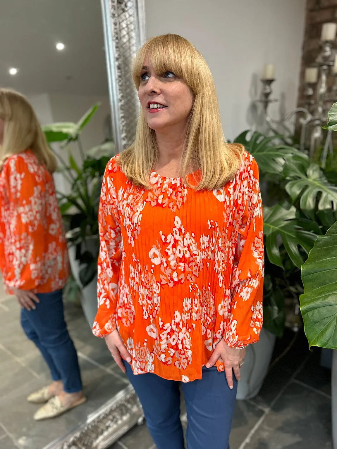 Orange Pleated Leopard Blouse Charlotte