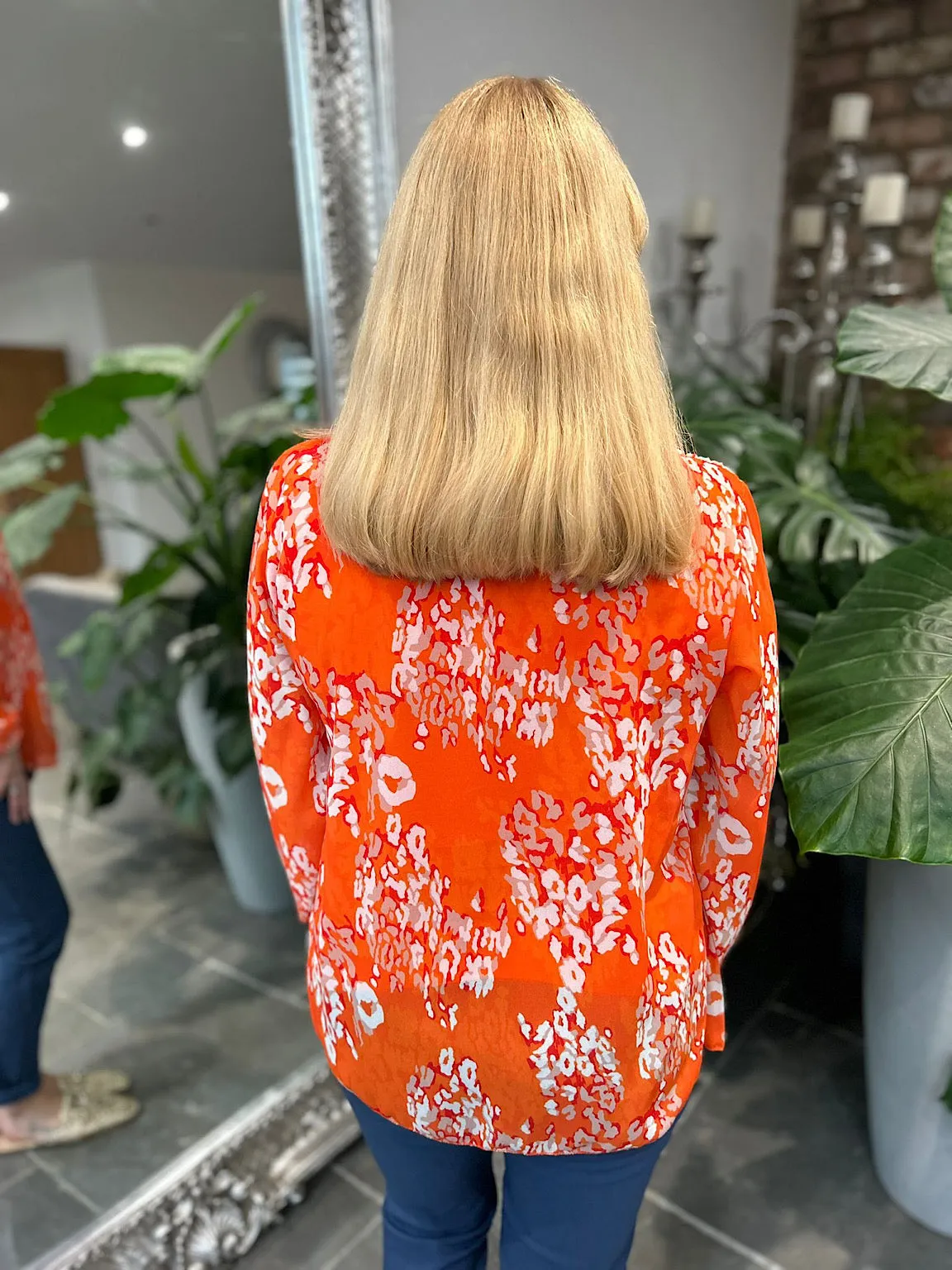 Orange Pleated Leopard Blouse Charlotte