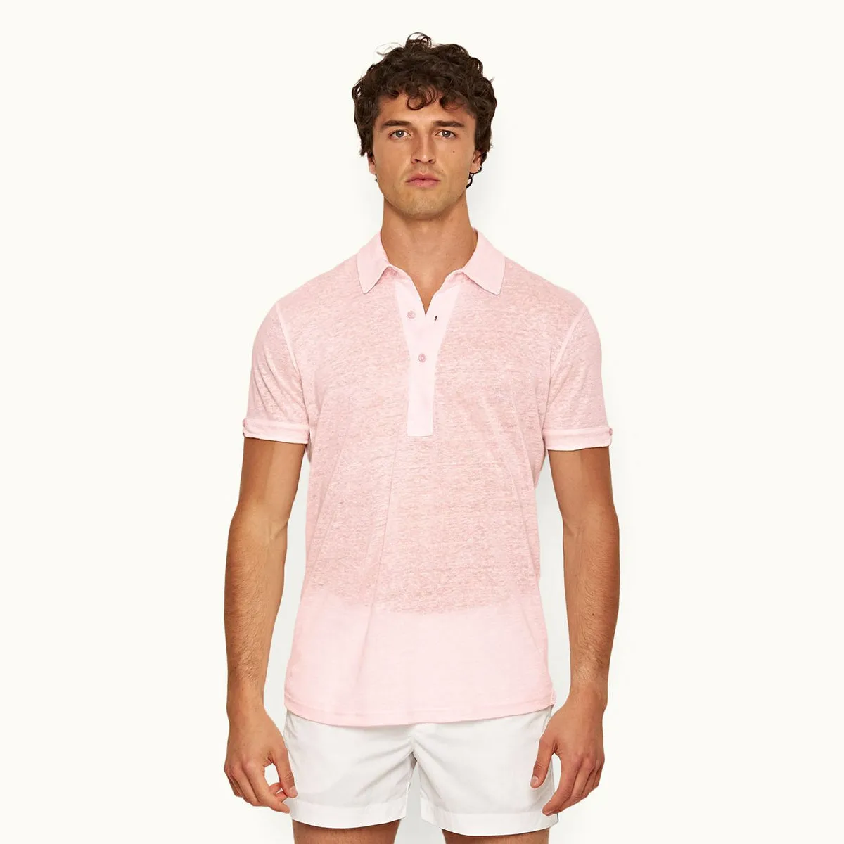 Orlebar Brown - Sebastian Linen Polo in Rose