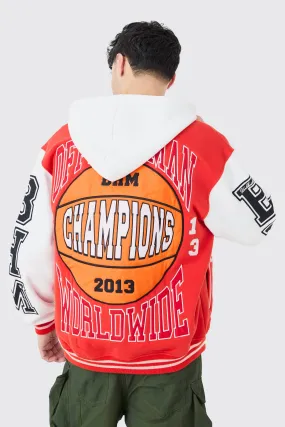 Oversized Applique Basketball Jersey Varsity Jacket | boohooMAN UK