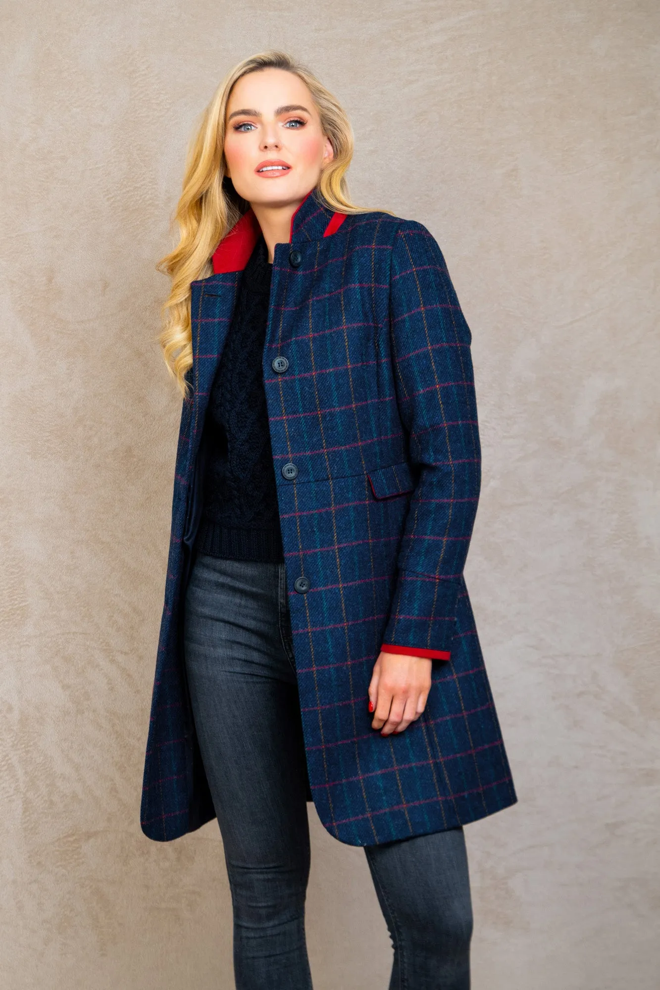 Pamela Tweed Coat - Primary Navy