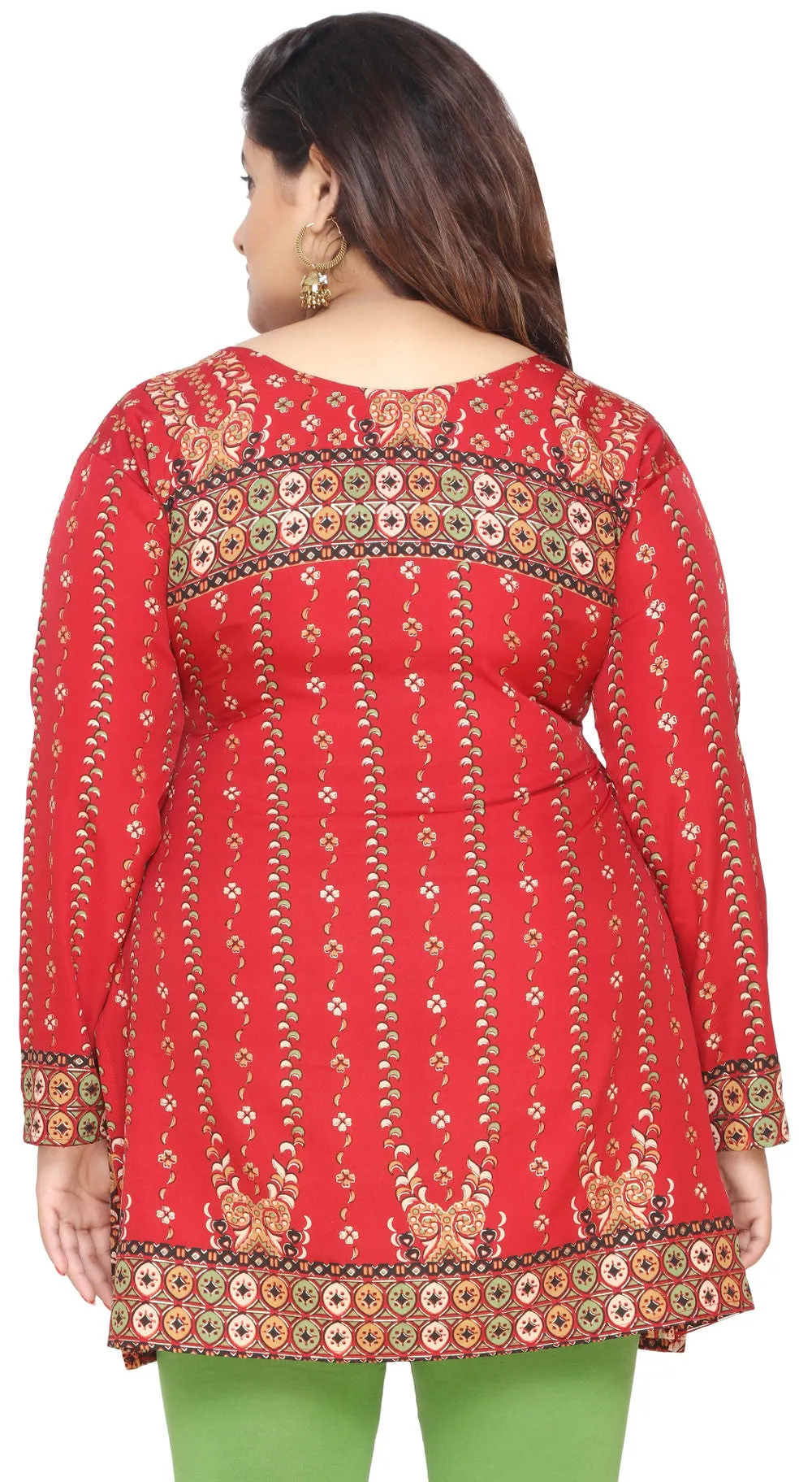 Plus Size Womens Indian Tunics Kurti Top Printed  Apparel (Maroon)