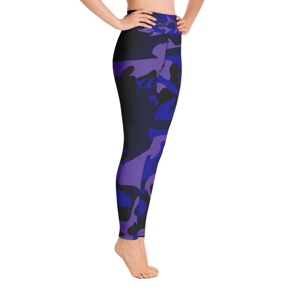 Purple Royal Blue and Black Camouflage Yoga Leggings