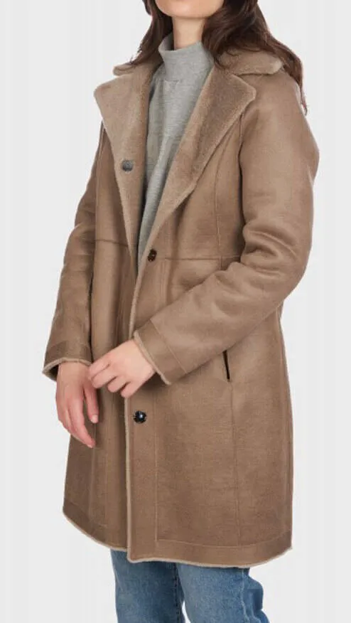 Reversible coat in 100% taupe wool “64006”