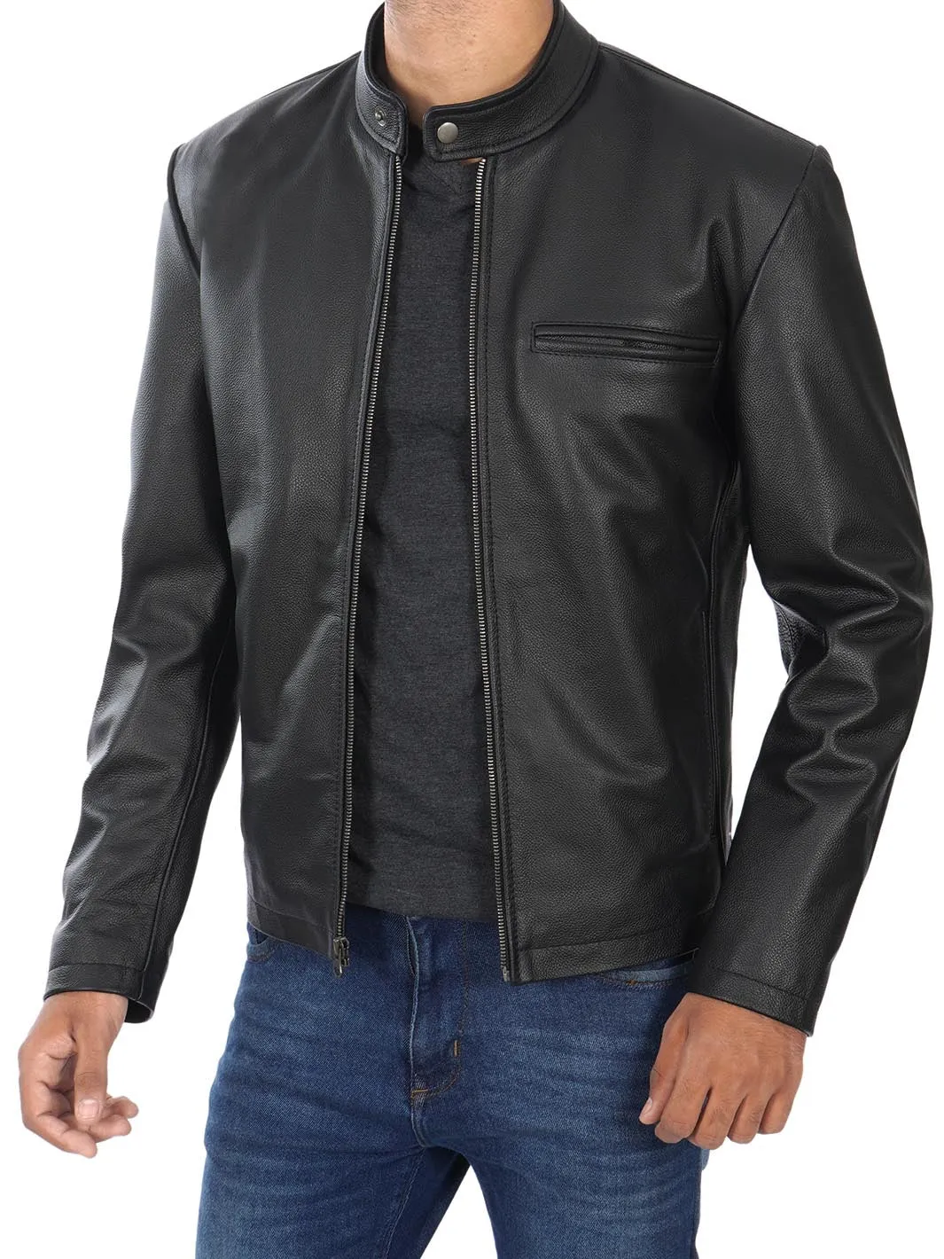 Ricardo Men's Black Cow Hide Leather Motorcycle Jacket