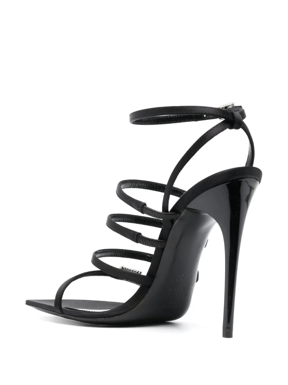 SAINT LAURENT Stunning Black Satin Sandals with Rhinestone Straps and Stiletto Heel for Women