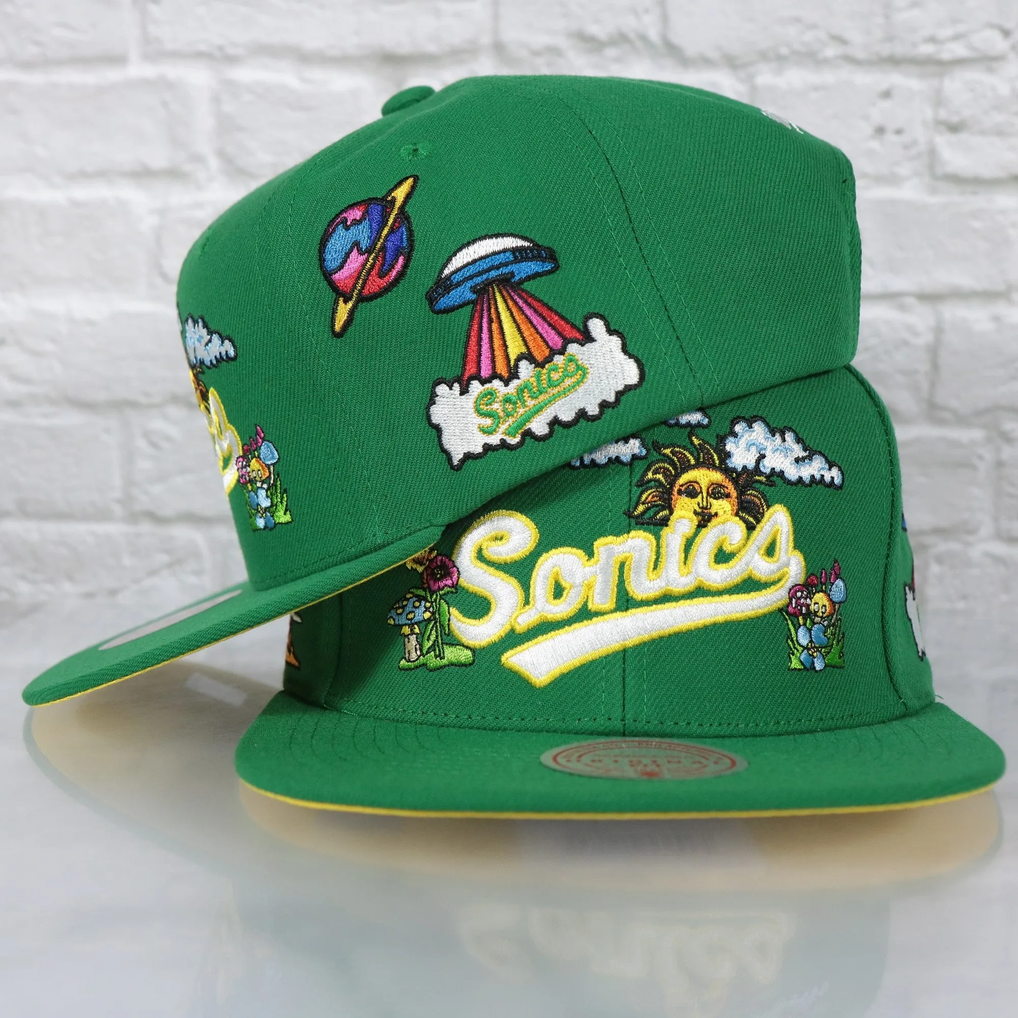 Seattle Supersonics Throwback Wordmark Hardwood Classics  All Over Energy Psychedelic patch | Green Snapback hat