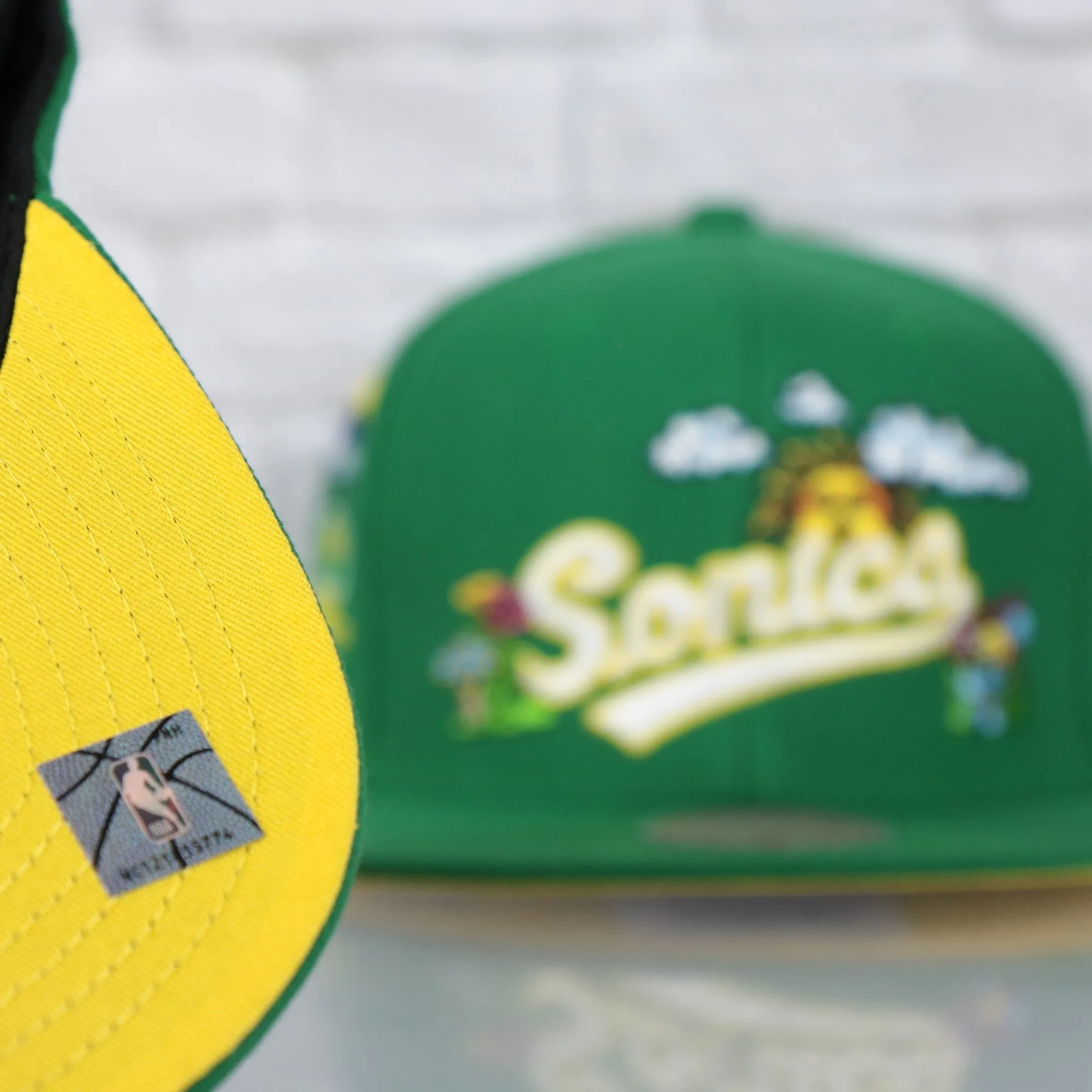 Seattle Supersonics Throwback Wordmark Hardwood Classics  All Over Energy Psychedelic patch | Green Snapback hat