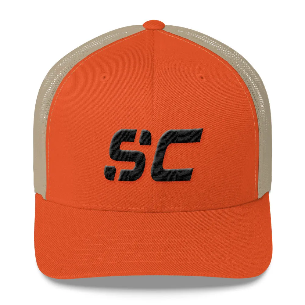 South Carolina - Mesh Back Trucker Cap - Black Embroidery - SC - Many Hat Color Options Available