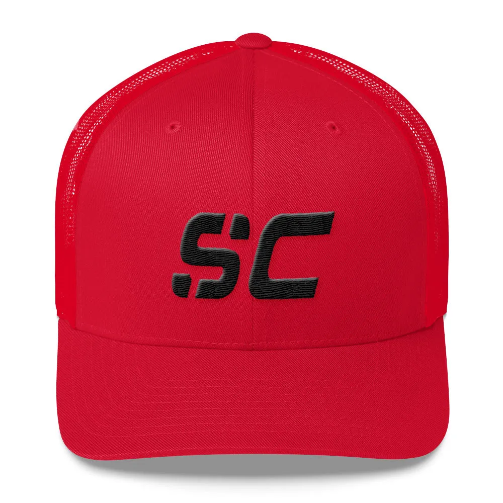 South Carolina - Mesh Back Trucker Cap - Black Embroidery - SC - Many Hat Color Options Available