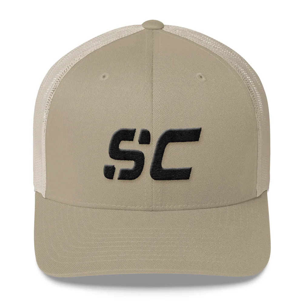 South Carolina - Mesh Back Trucker Cap - Black Embroidery - SC - Many Hat Color Options Available