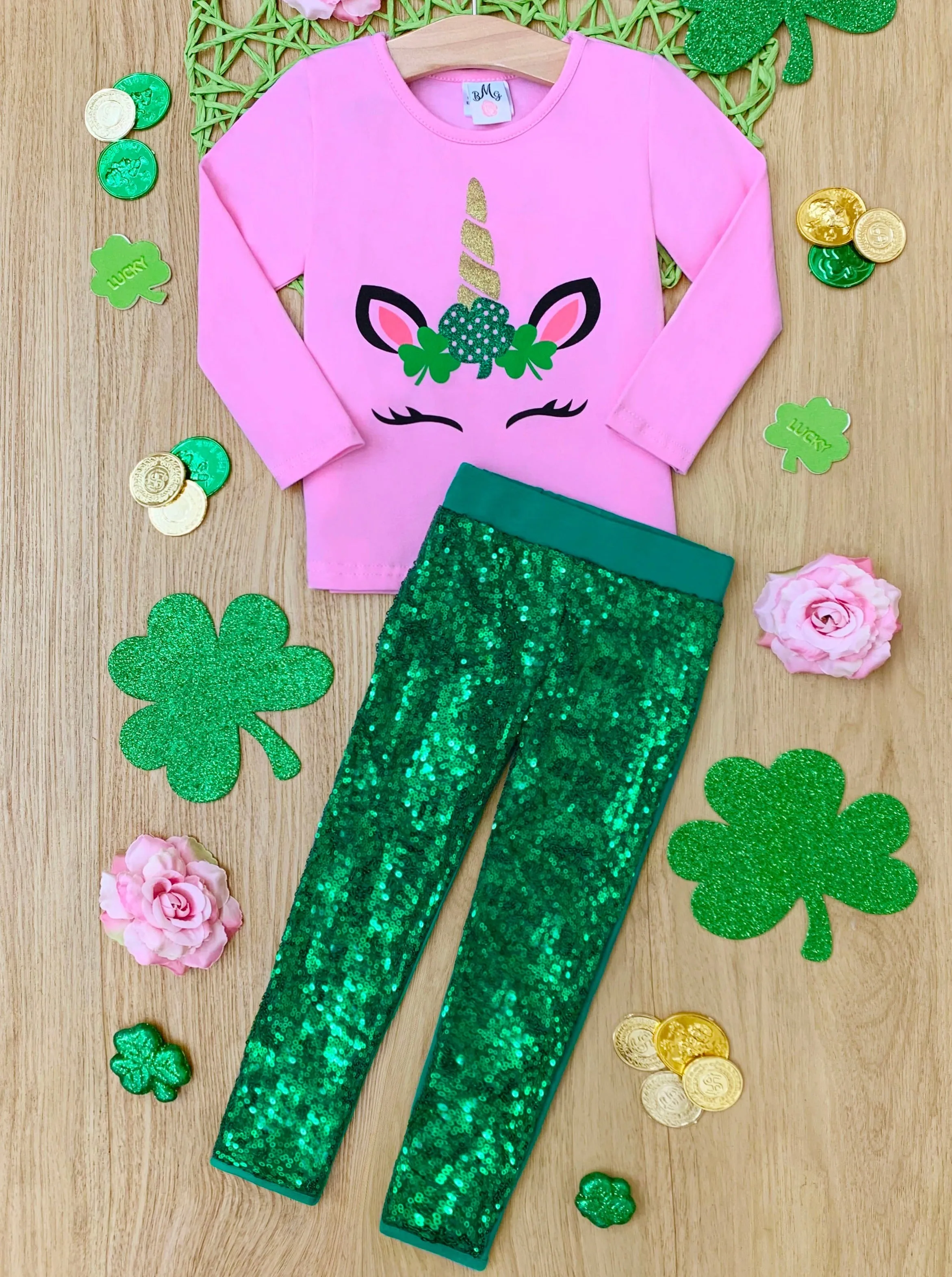 St. Patty's Princess Unicorn Sequin Legging Set