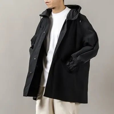 Still By Hand Hooded Nylon Coat Black Navy