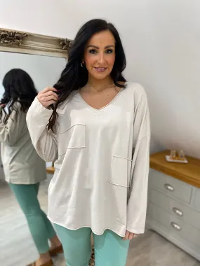 Stone Long Sleeve Cross V Neck Top Tori