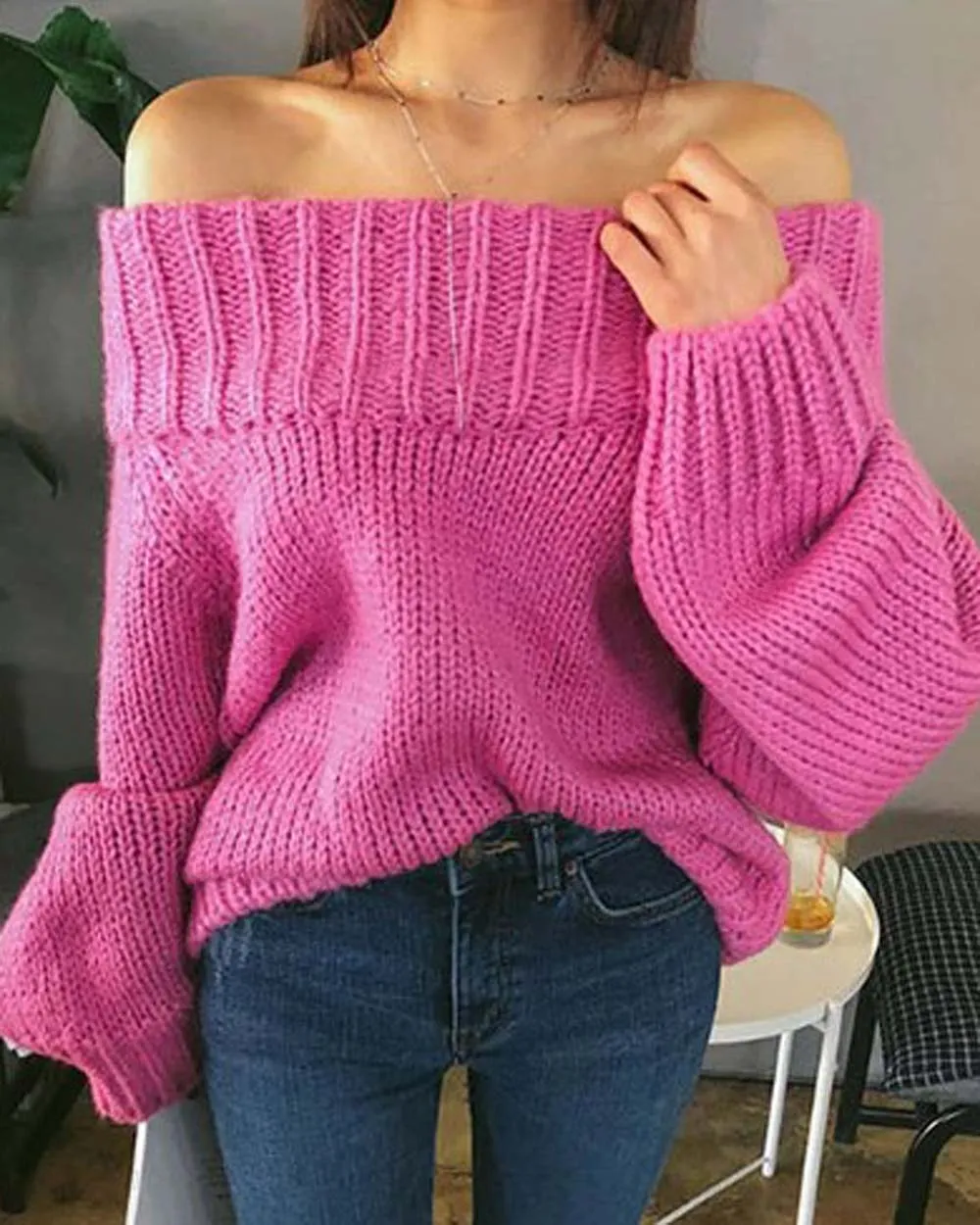 Sweet Pink Shoulder Sweater