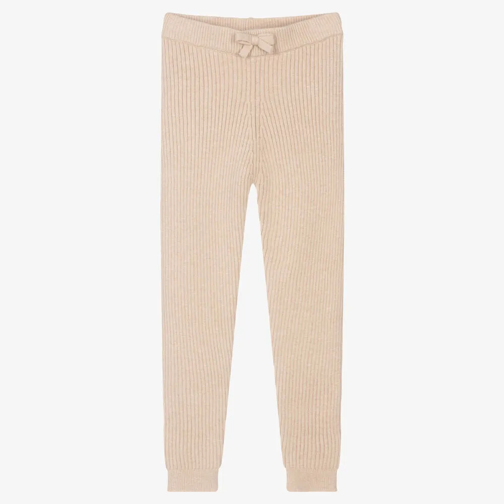 Teen Girls Beige Knit Leggings