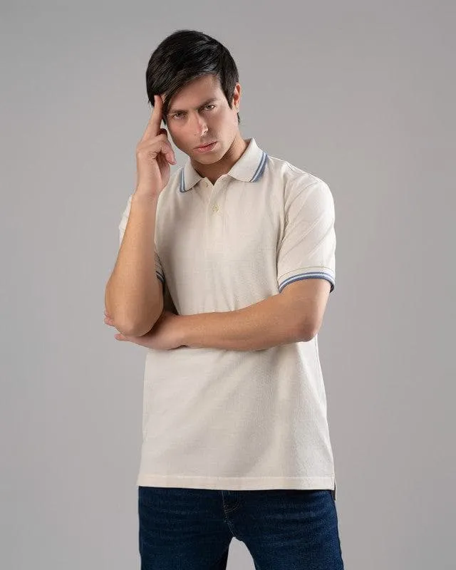 Tipped Collar Polo Shirt - OFF WHITE