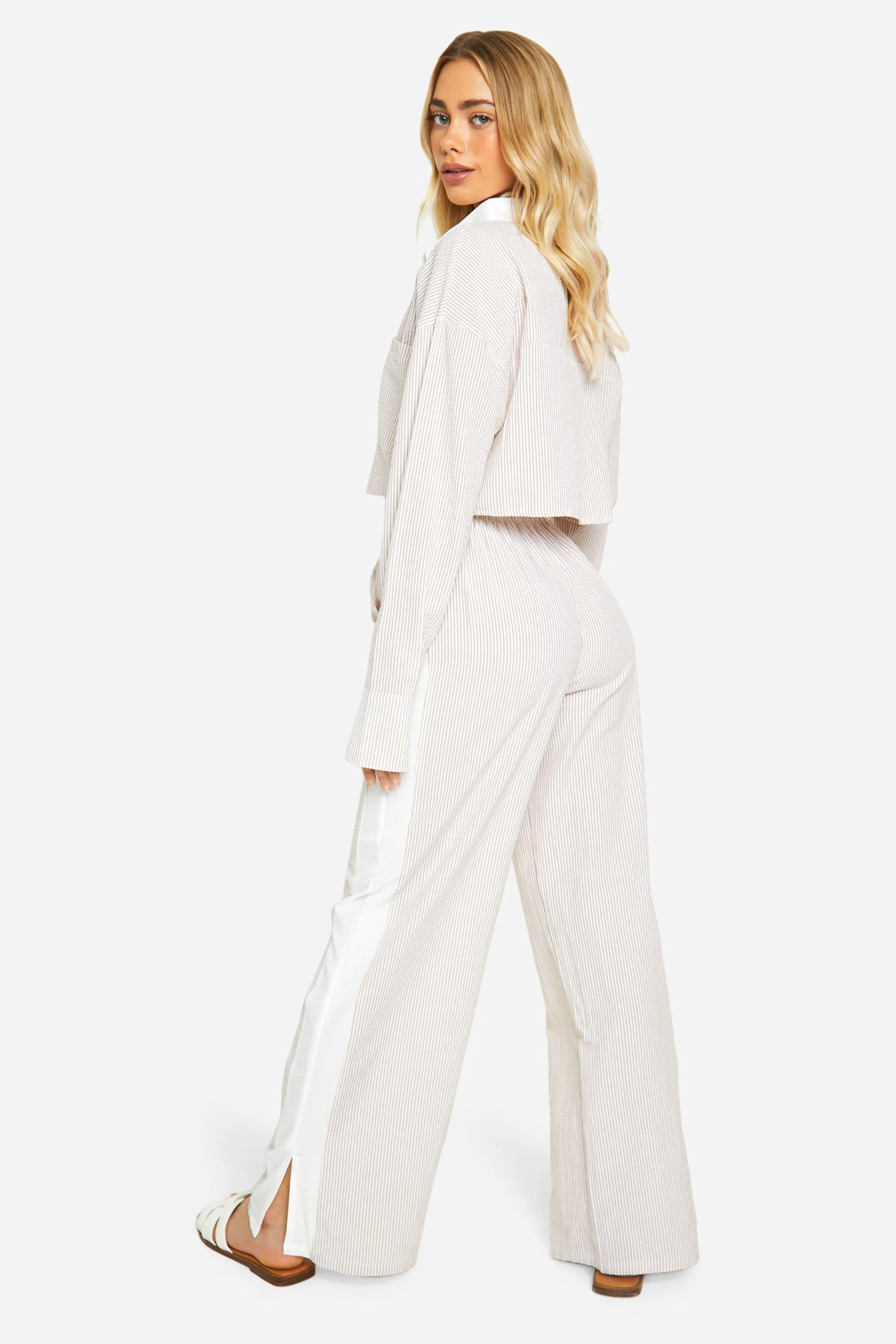 Trousers | Crinkle Contrast Stripe Wide Leg Trousers | boohoo