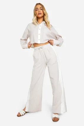 Trousers | Crinkle Contrast Stripe Wide Leg Trousers | boohoo