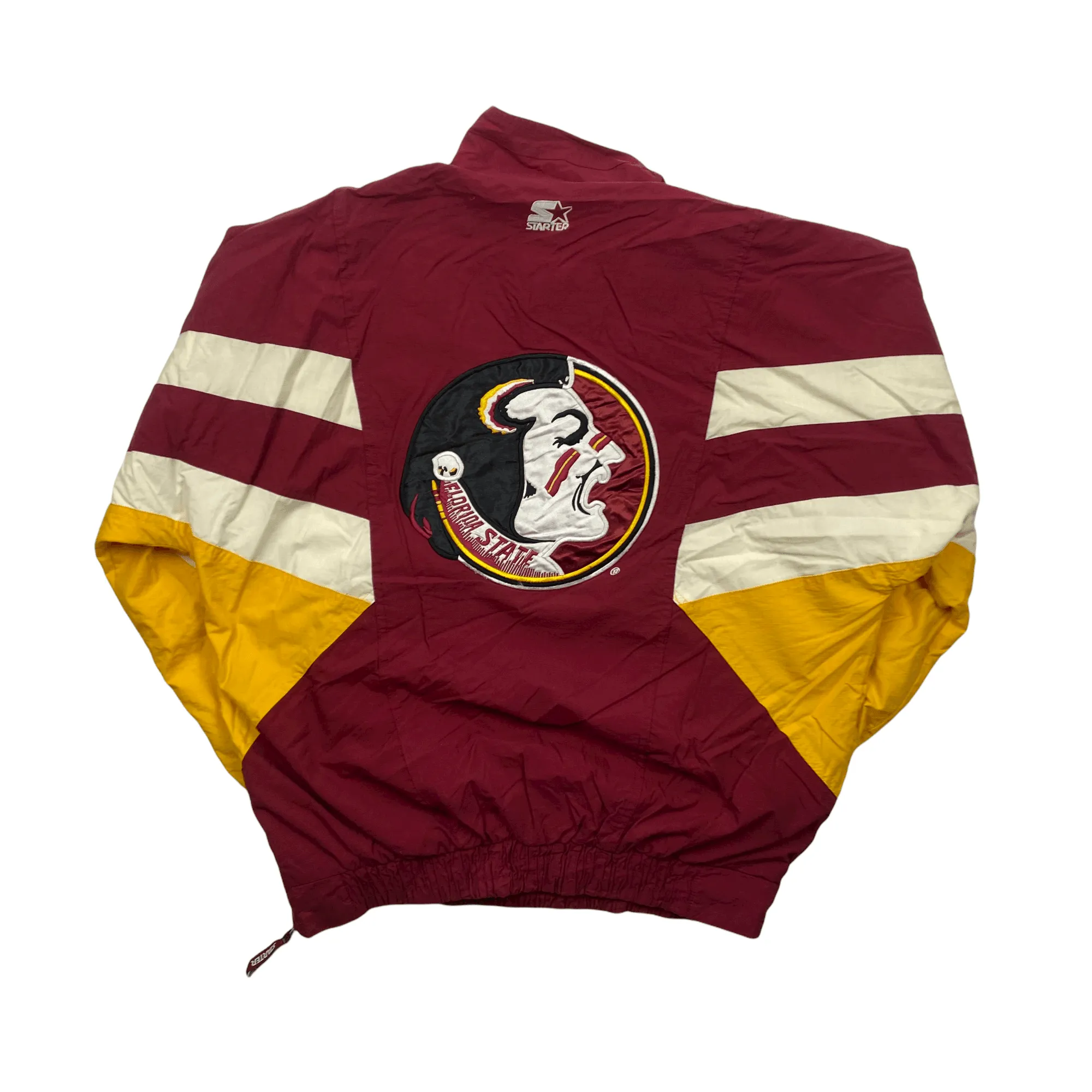 Vintage 90s Burgundy, White + Yellow Starter Florida State Large Logo Quarter Zip Waterproof Pullover Jacket - Large