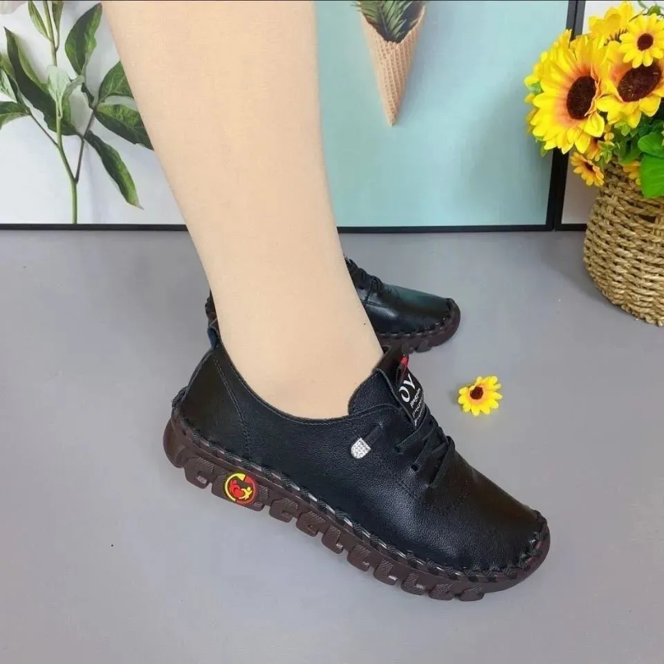 Women Vintage Breathable Shoes Platform Loafers Lace Up Leather