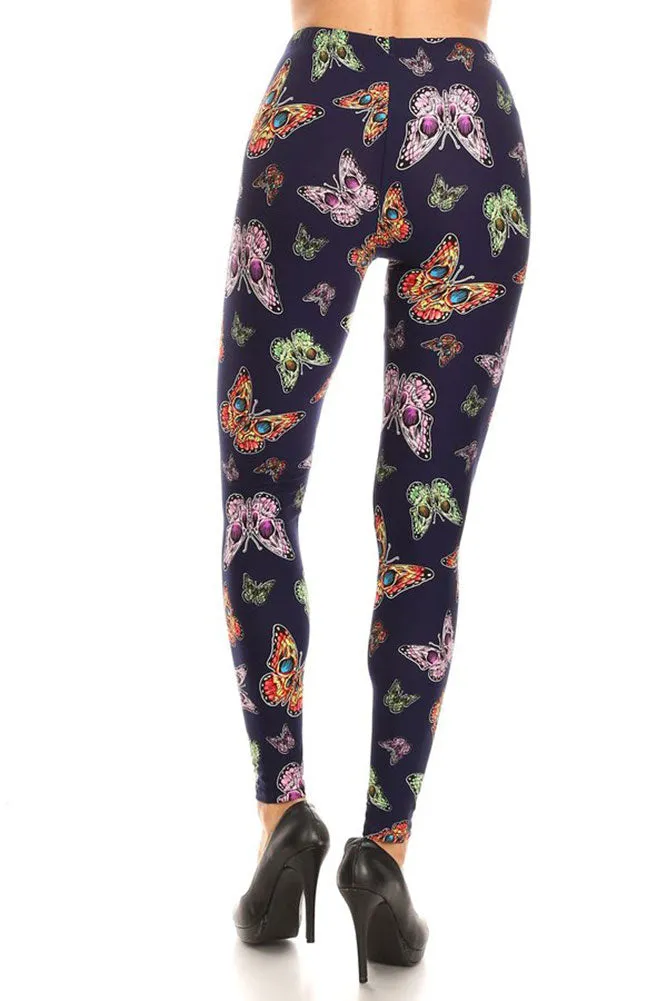 Women's Plus Colorful Butterfly Insect Pattern Printed Leggings