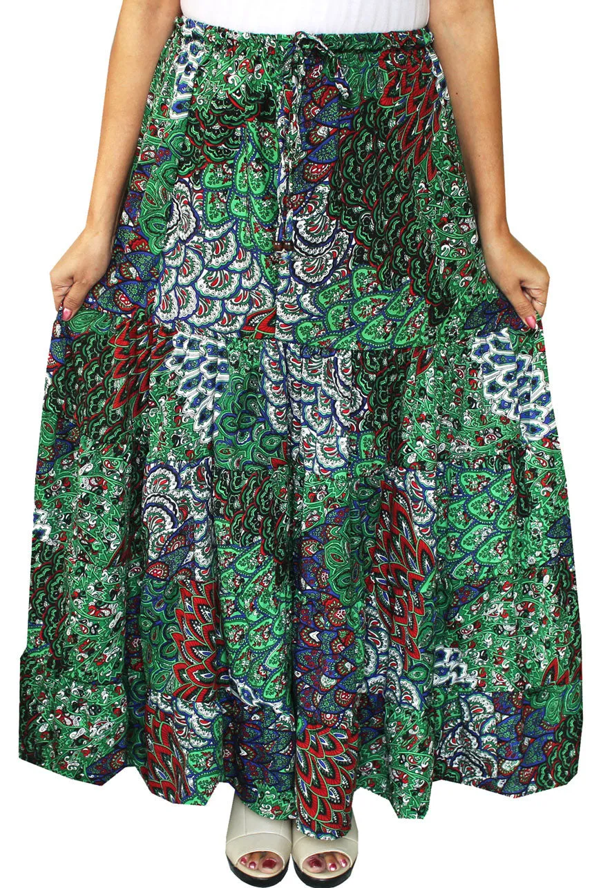 Womens Printed Long  Indian Skirt India Apparel (Green)