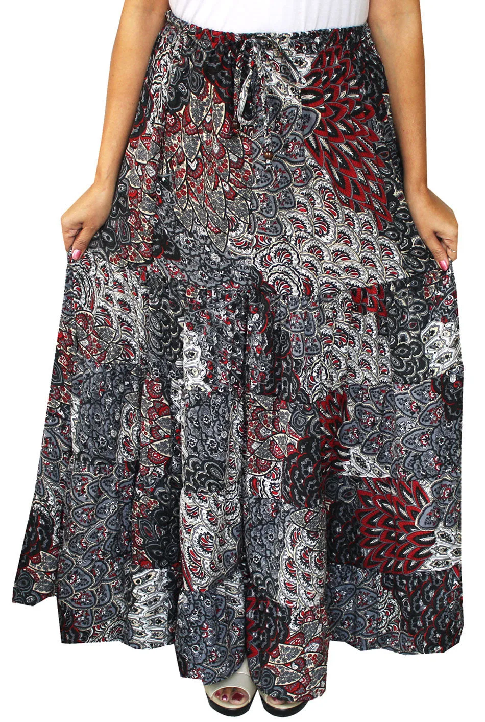 Womens Printed Long Indian Skirt India Apparel (Grey)