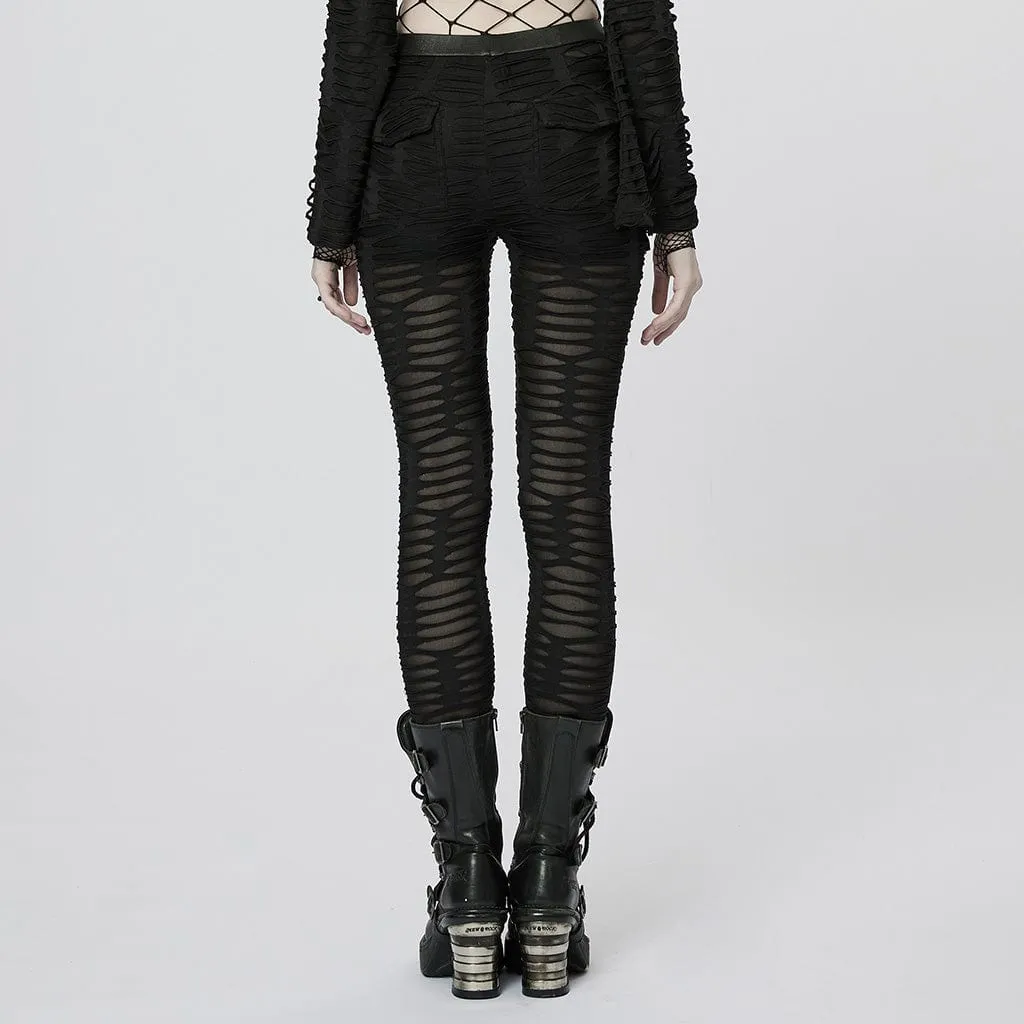 Women's Punk Eyelet Ripped Sheer Leggings