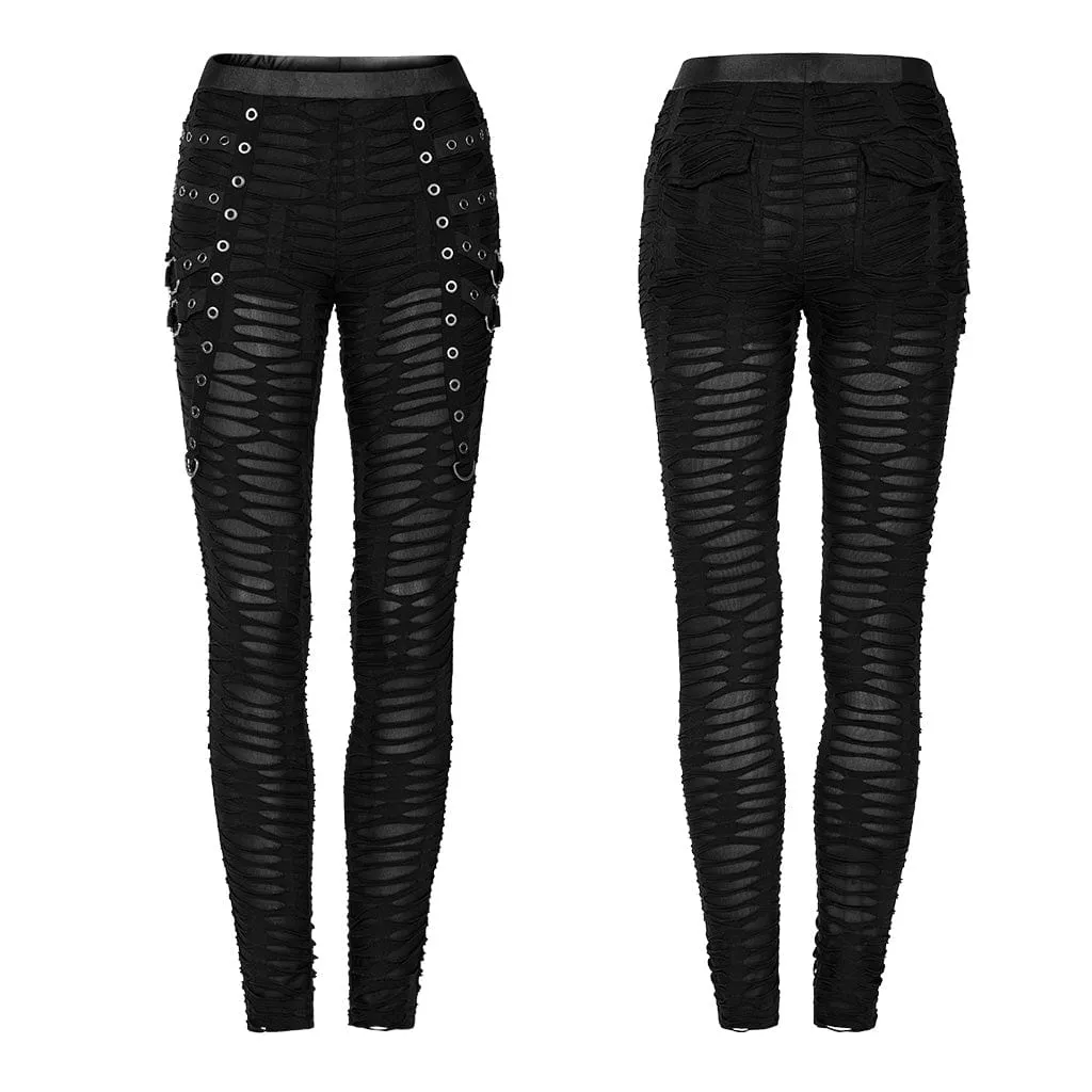 Women's Punk Eyelet Ripped Sheer Leggings