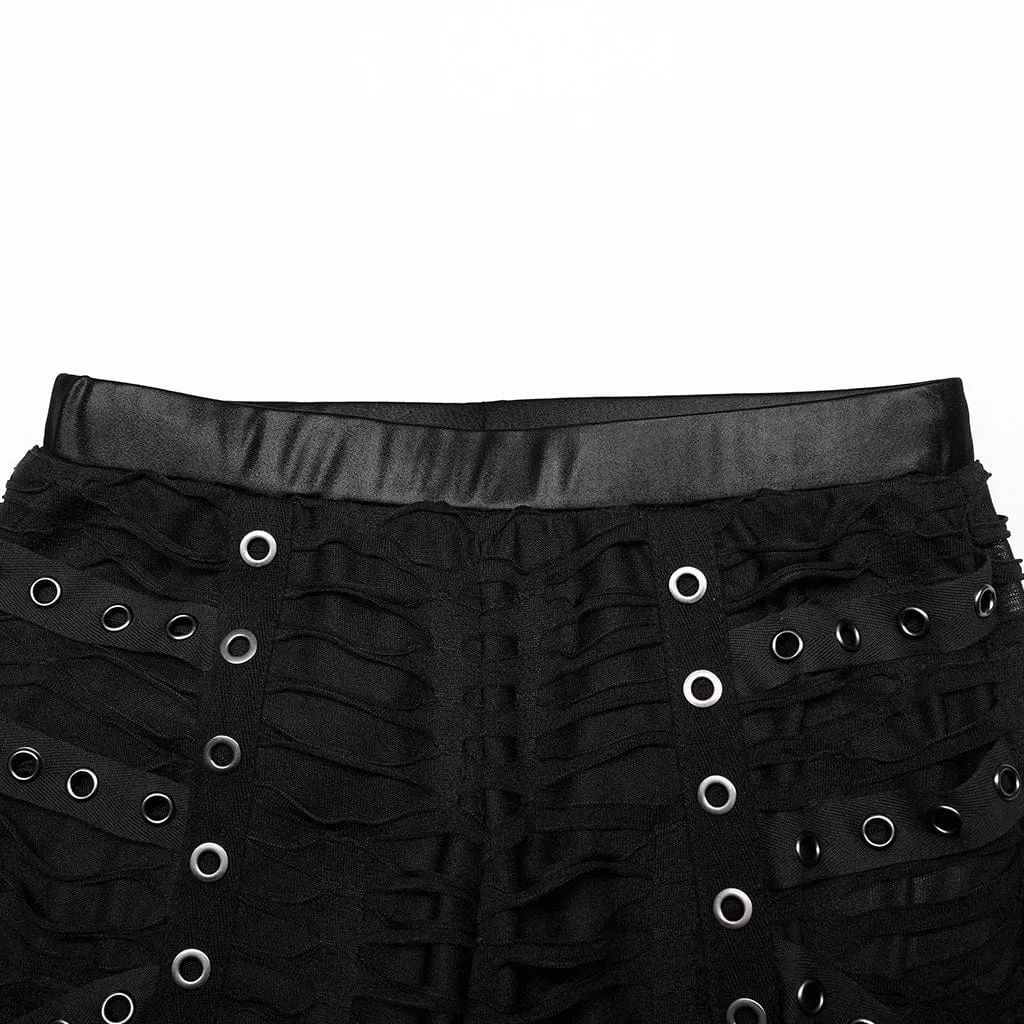 Women's Punk Eyelet Ripped Sheer Leggings