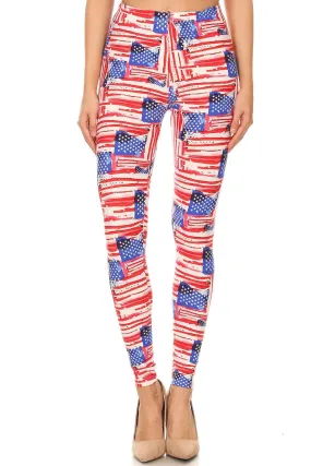 Women's Regular American Flag Distressed Look Pattern Printed Leggings