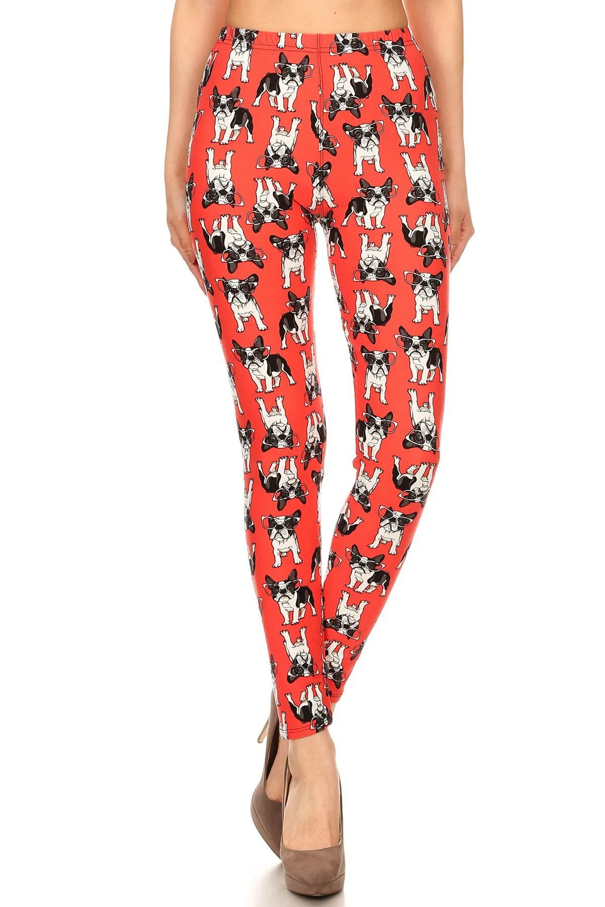 Women's Regular French Bulldog Wearing Glasses Pattern Printed Leggings