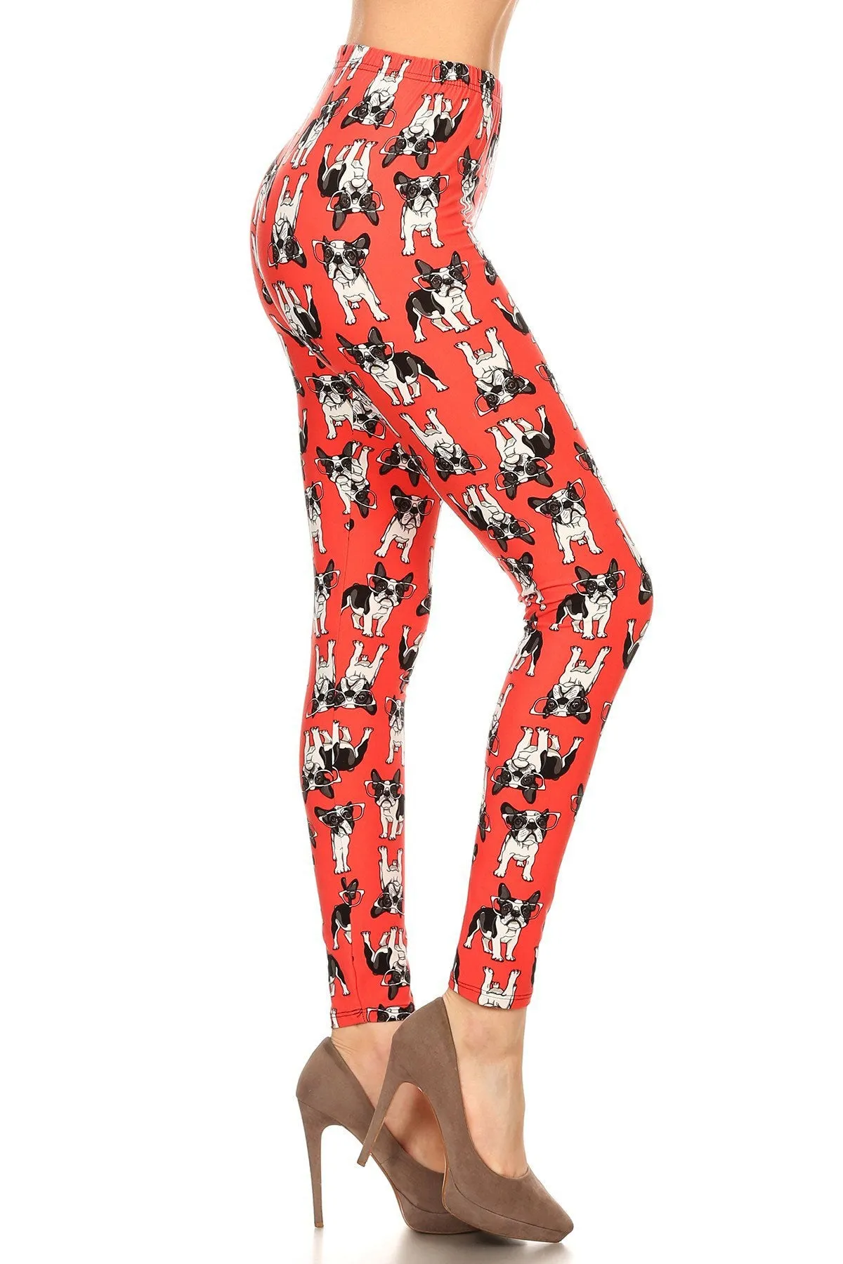 Women's Regular French Bulldog Wearing Glasses Pattern Printed Leggings