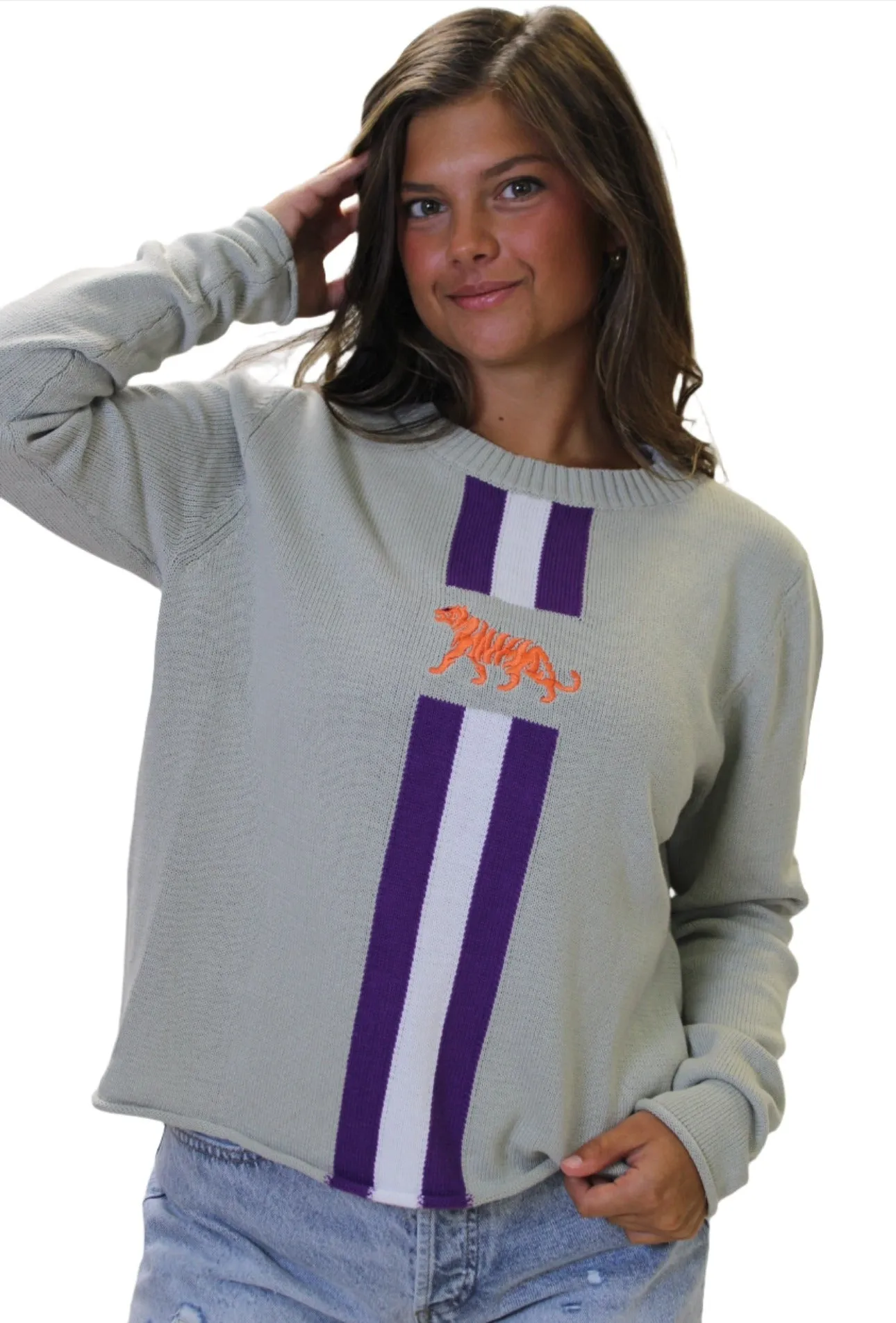 Women's Tiger Fan Racing Stripe Sweater