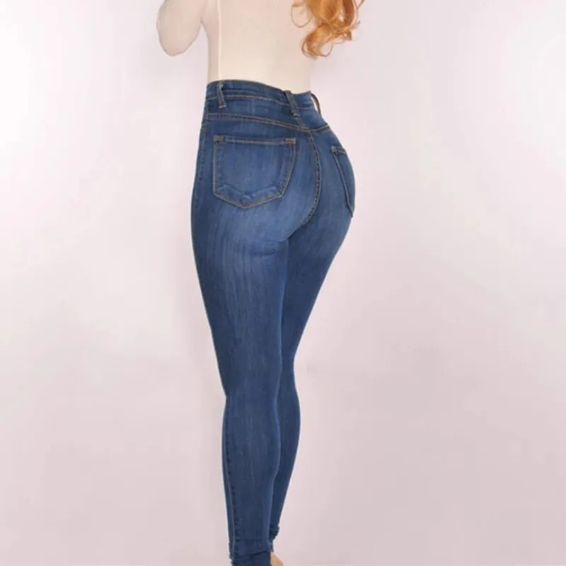 Women's Vintage Style High Waist Button-Up Skinny Denim Trousers