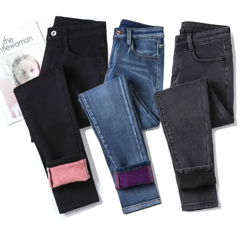 Women's Winter Warm Polyester Casual High Waist Skinny Trousers