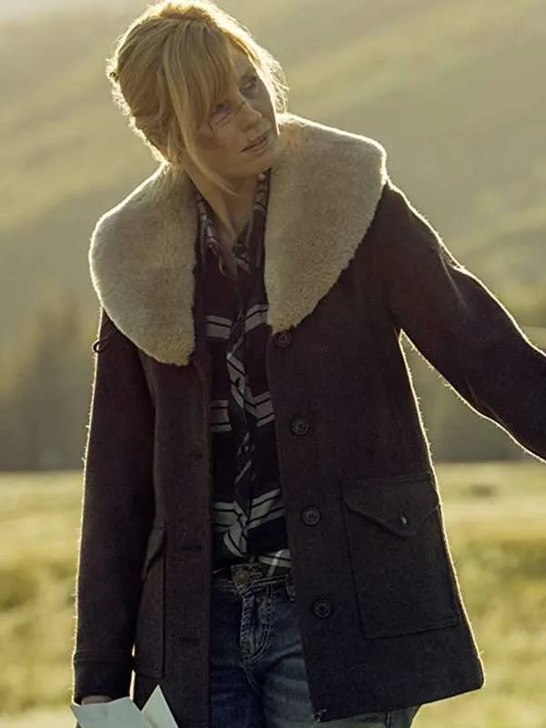 Yellowstone Kelly Reilly Shearling Wool Coat | New American Jackets